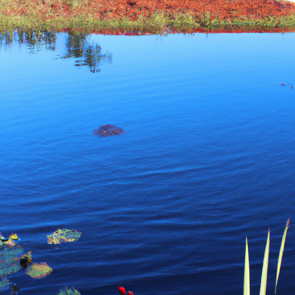 The vibrant blue color of this pond is a sign of a healthy ecosystem, with balanced water quality and thriving aquatic life.