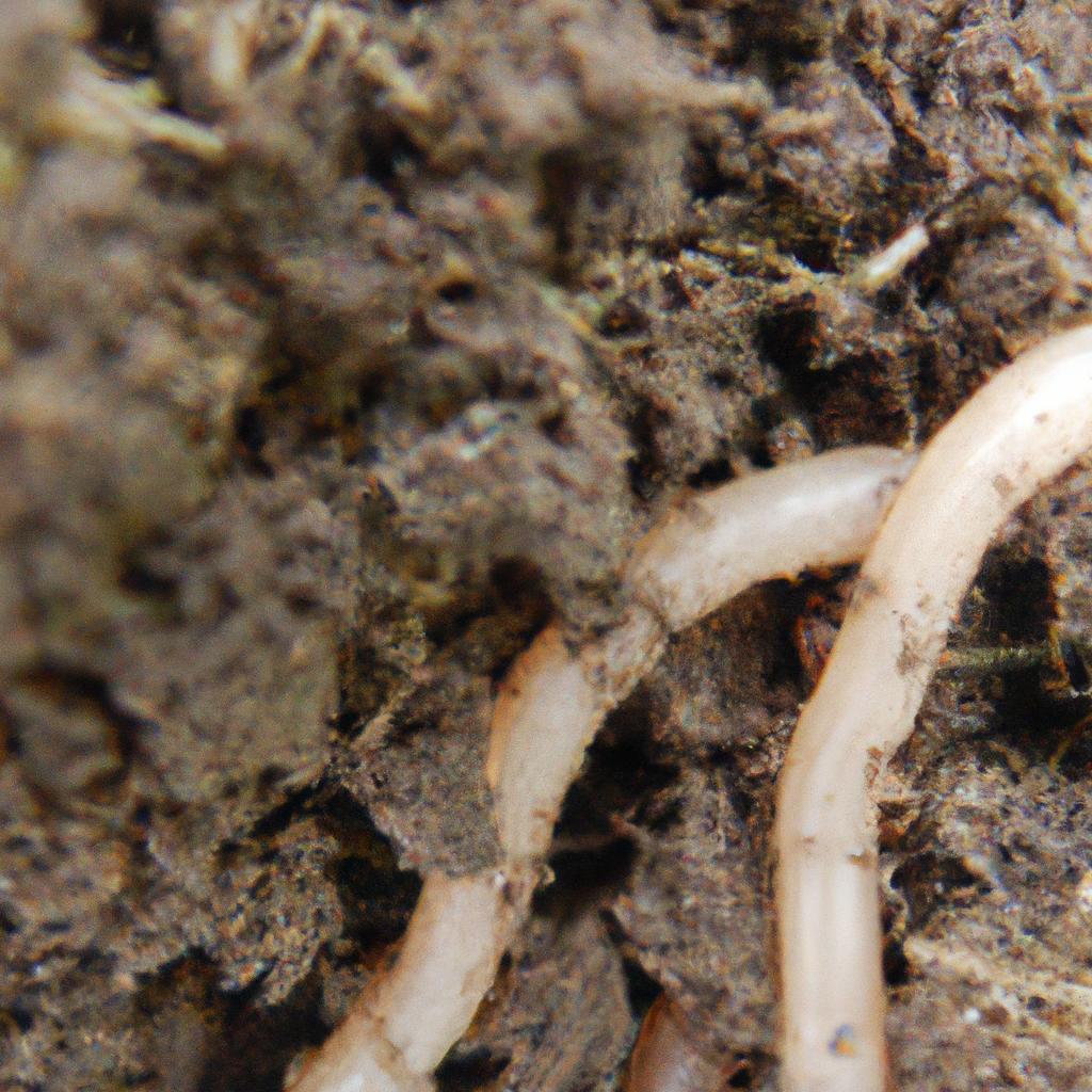 Healthy soil with roots and worms