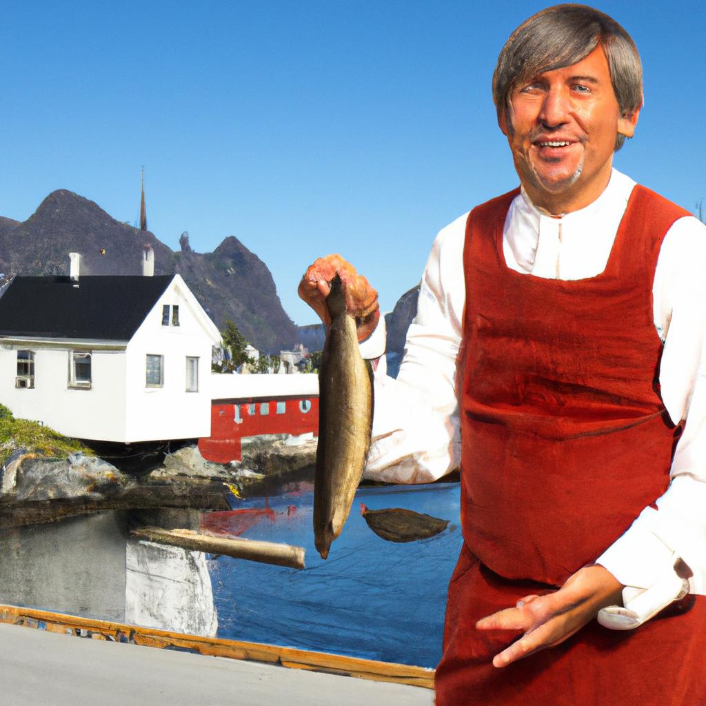 A local fisherman showcasing his catch in Henningsvaer
