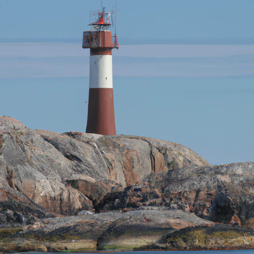 The iconic Henningsvaer Lighthouse on a rugged island