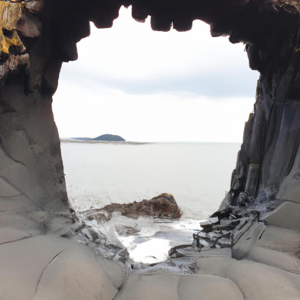 Exploring the natural archway made of hexagonal rocks on an Irish beach