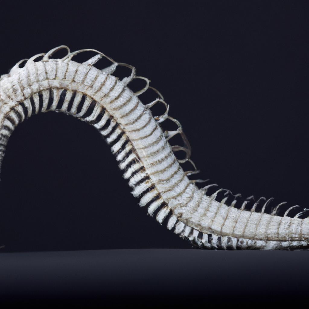 A close-up image of a snake skeleton highlighting the unique shape and structure of the bones