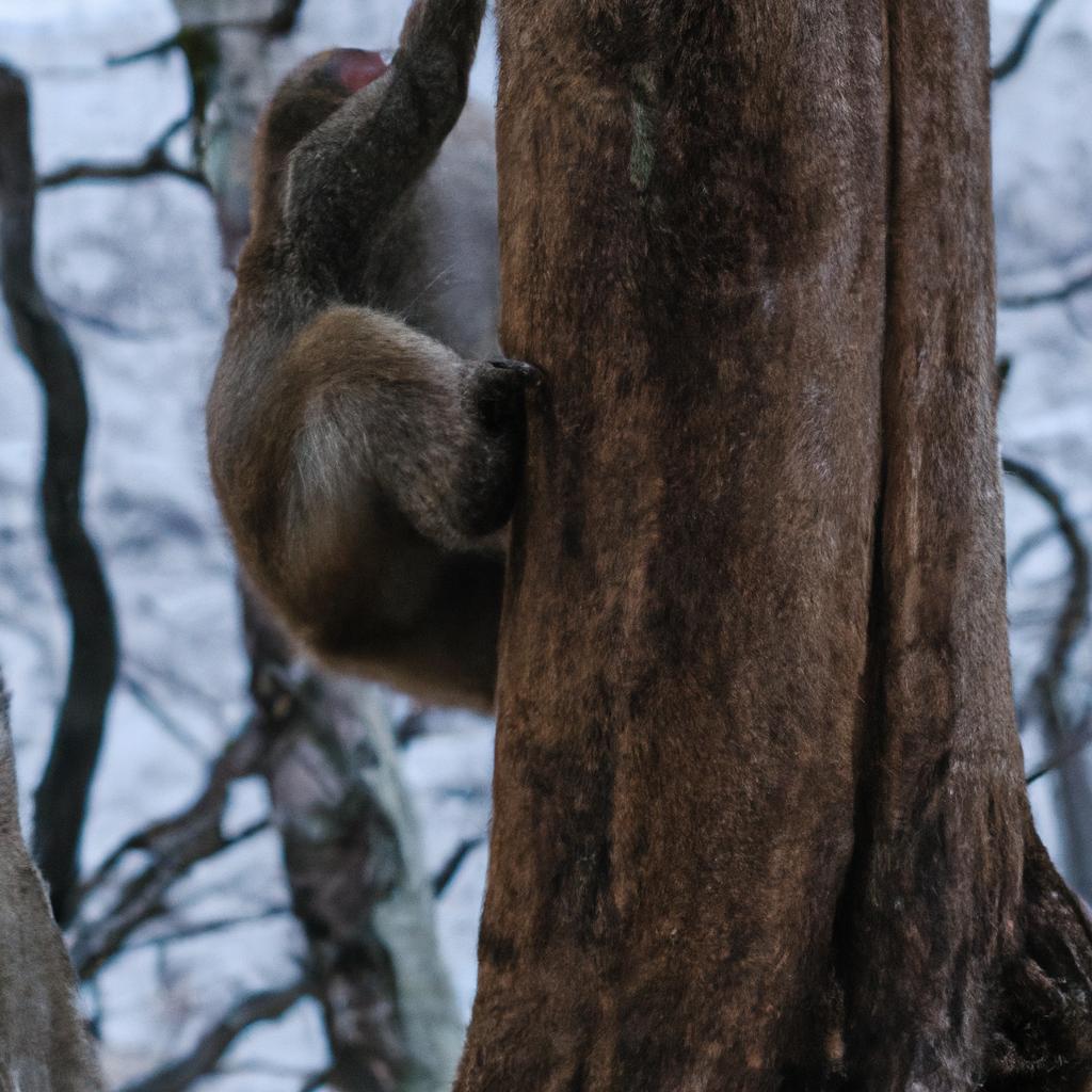 Hokkaido monkeys are skilled climbers and forage for food in trees.