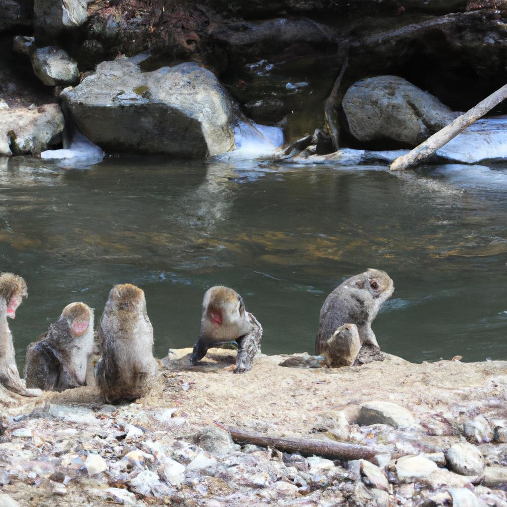 Hokkaido monkeys exhibit playful behavior with their troop members.