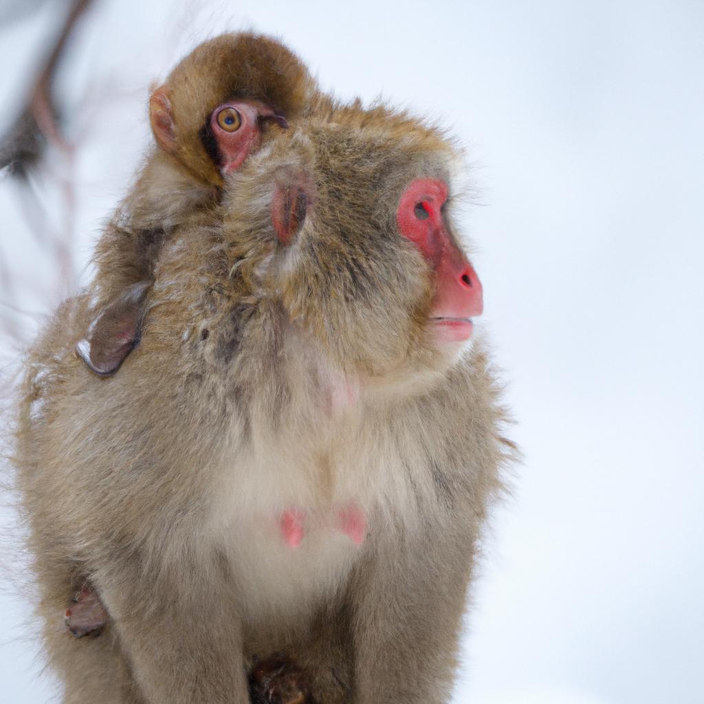 Snow monkey mothers are very protective of their babies and carry them everywhere they go.