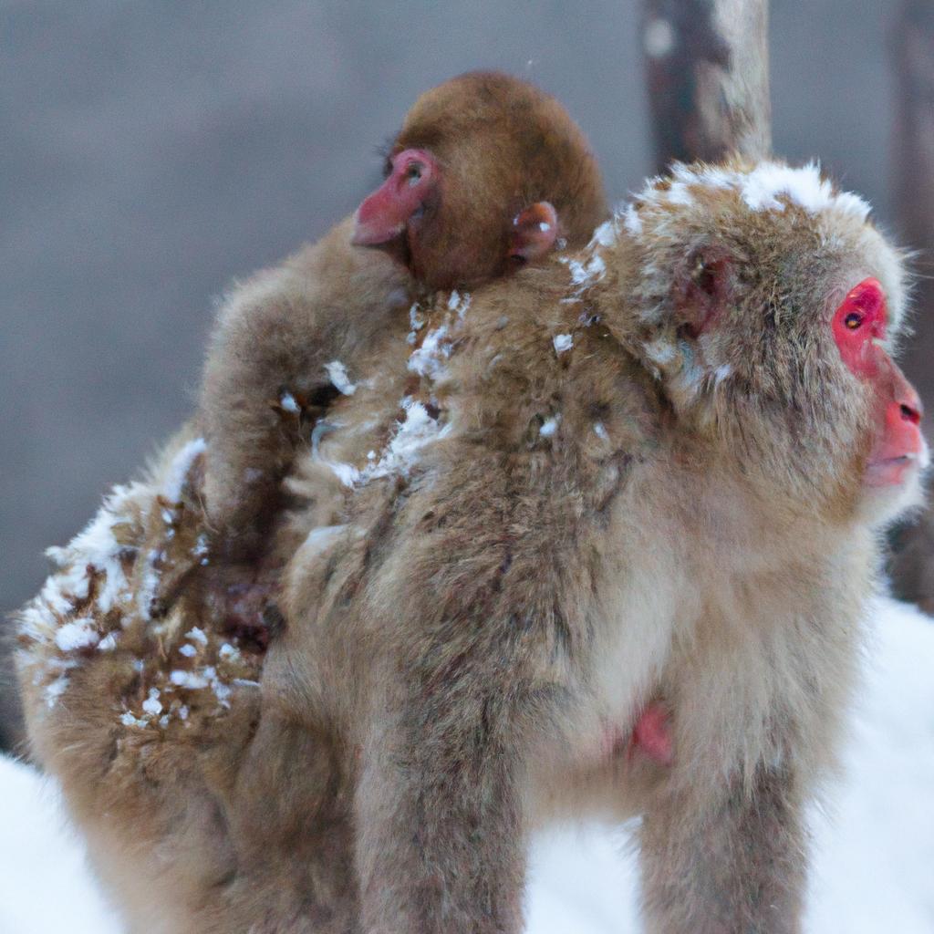 Hokkaido snow monkey mothers are dedicated caregivers to their young