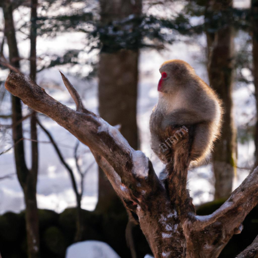Hokkaido snow monkeys are excellent climbers and can navigate the forest with ease