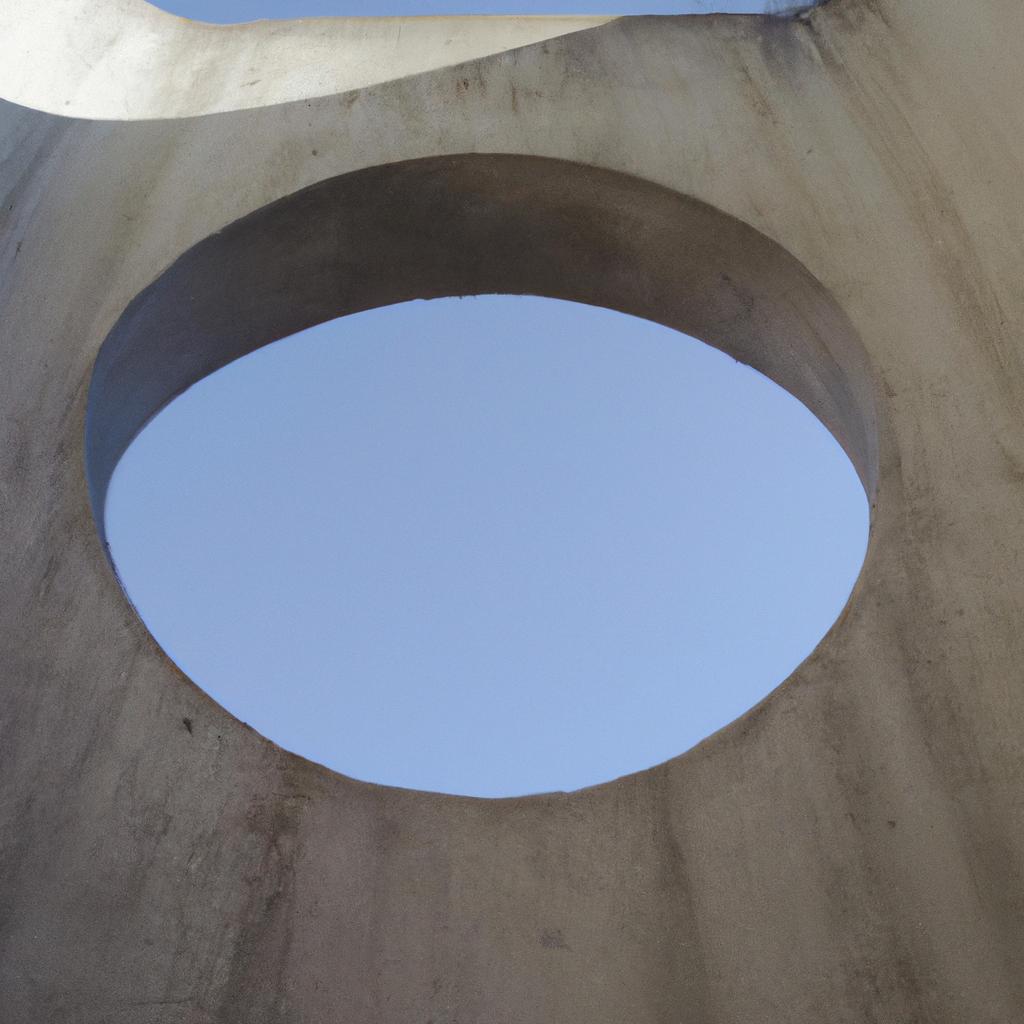 The unusual design of this building features a large hole in the middle that adds to its architectural interest