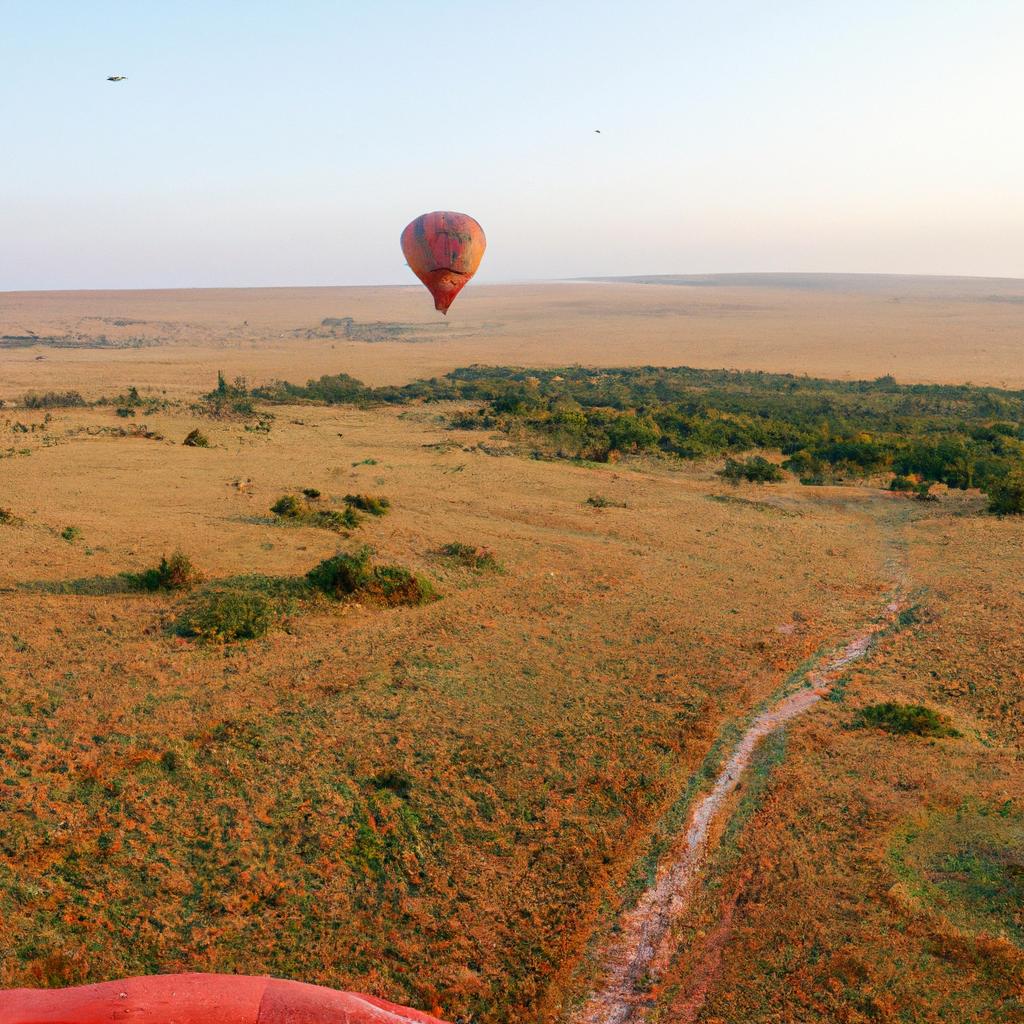 A breathtaking view of the sunrise over Masai Mara National Reserve during a hot air balloon ride