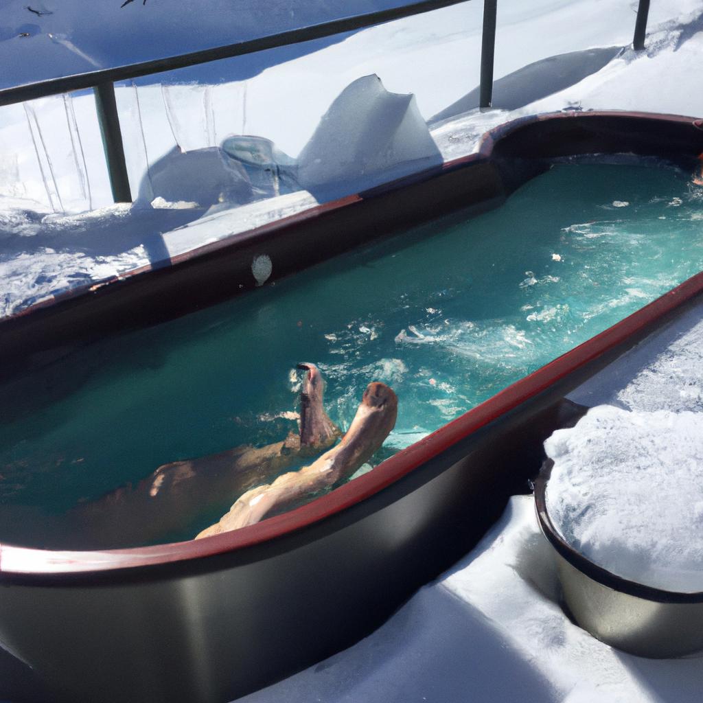 Take a dip in the hot tub while surrounded by snow and ice