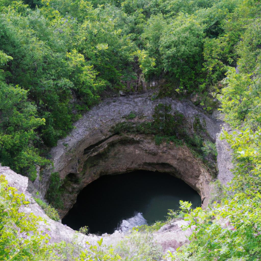 The biggest sinkhole in the midst of a lush green forest