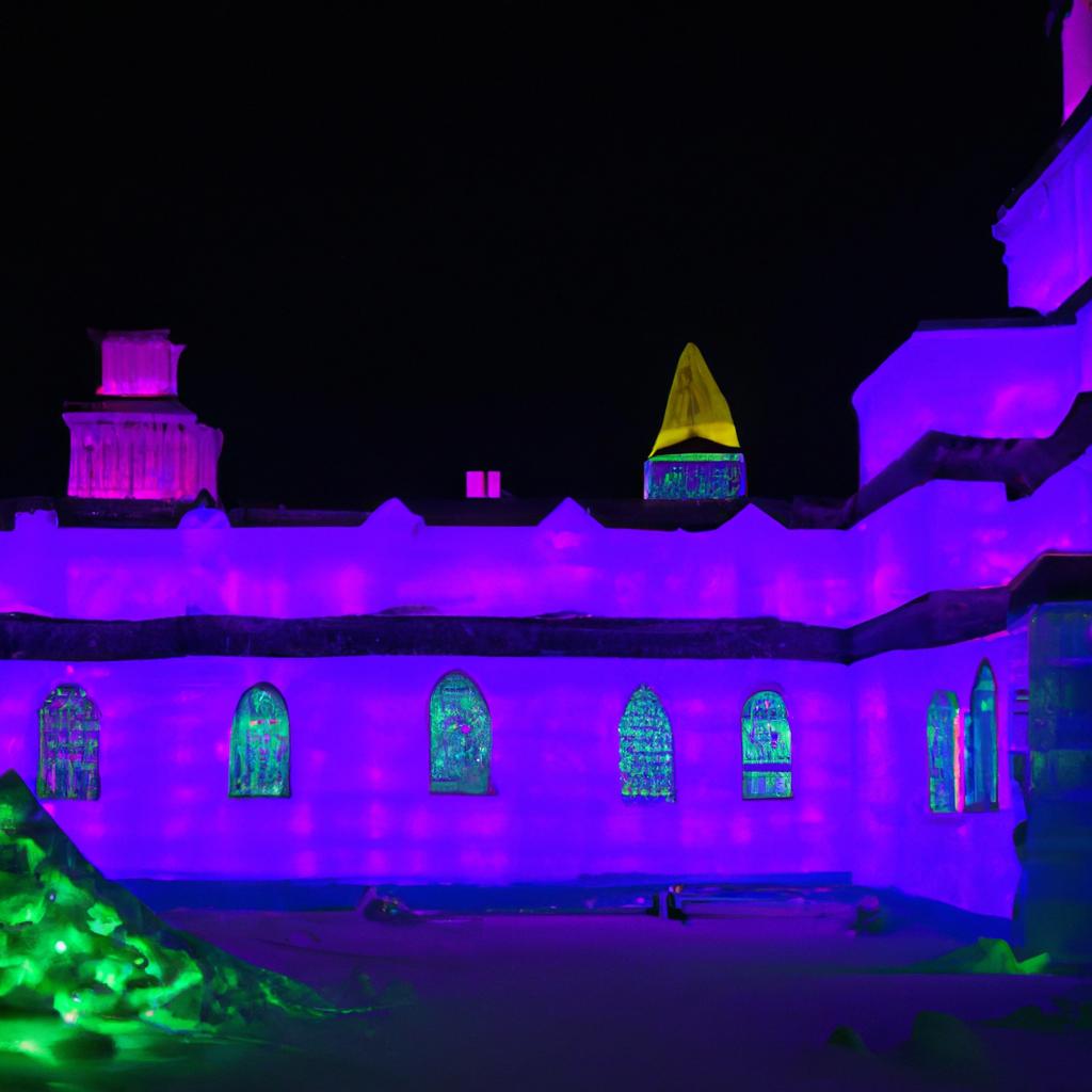 Illuminated Ice Village China at night