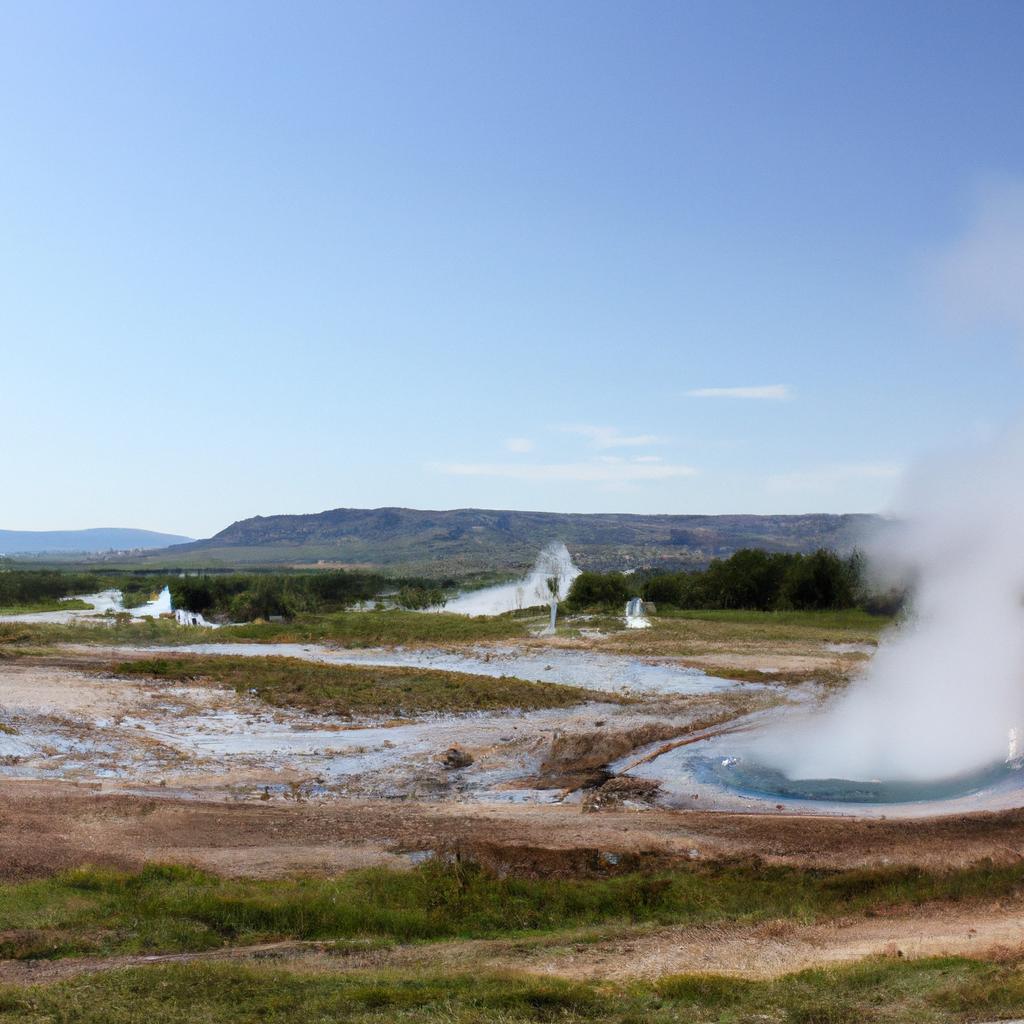 Take in the breathtaking view of Iceland's geyser fields, a true wonder of the world.
