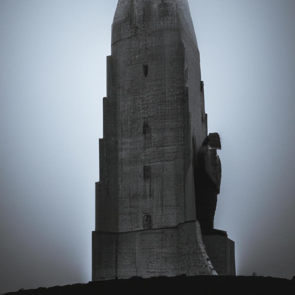 The Iceland Monument looks eerie yet majestic amidst the foggy landscape.