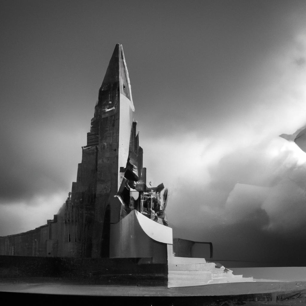 Even during a storm, the Iceland Monument stands strong and resilient.