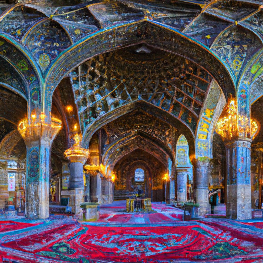The majestic interior of Shah Cheragh Mirror Mosque.