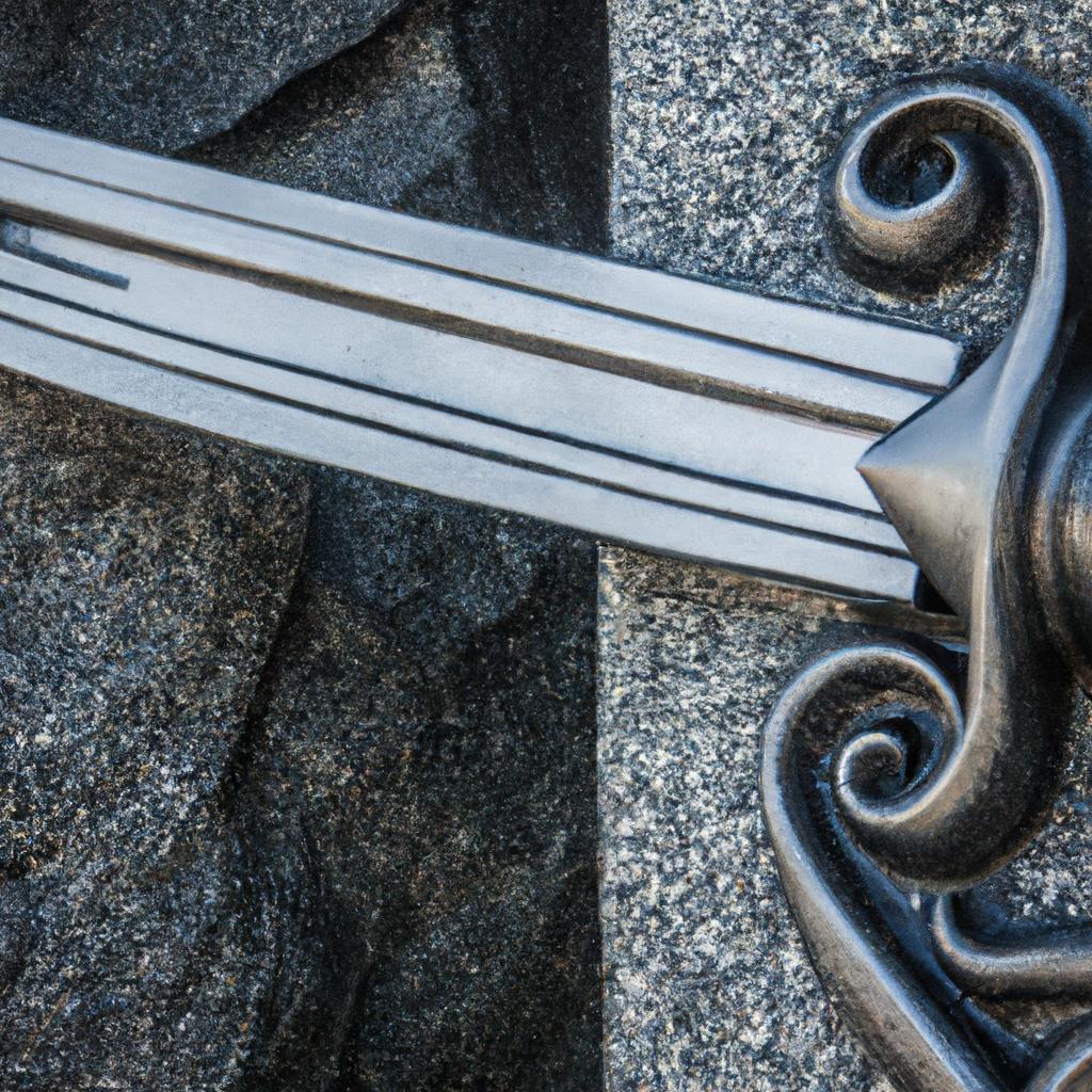 A close-up of the intricate details of the Swords in Rock Monument