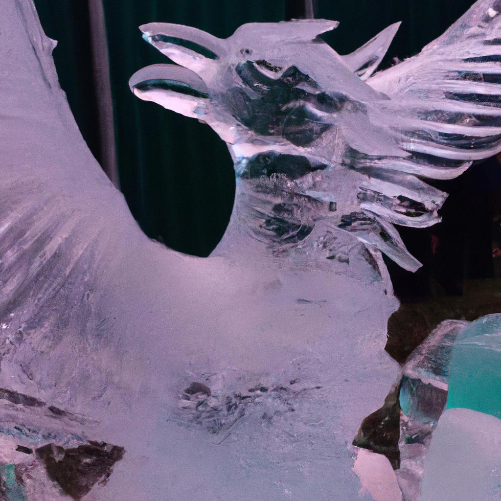 One of the many intricate ice sculptures found in Ice City, this mythical creature is a work of art.