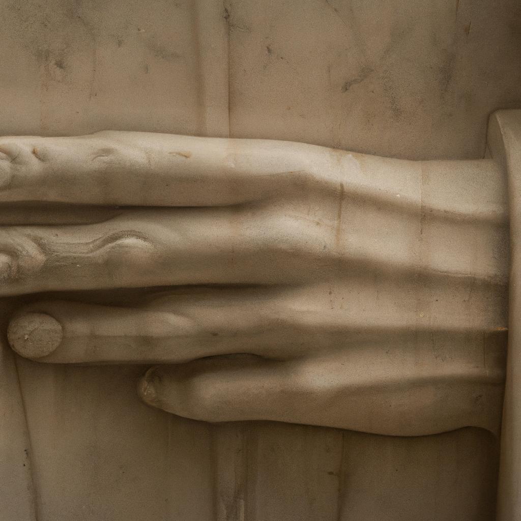 A unique hand sculpture displayed in a museum gallery.