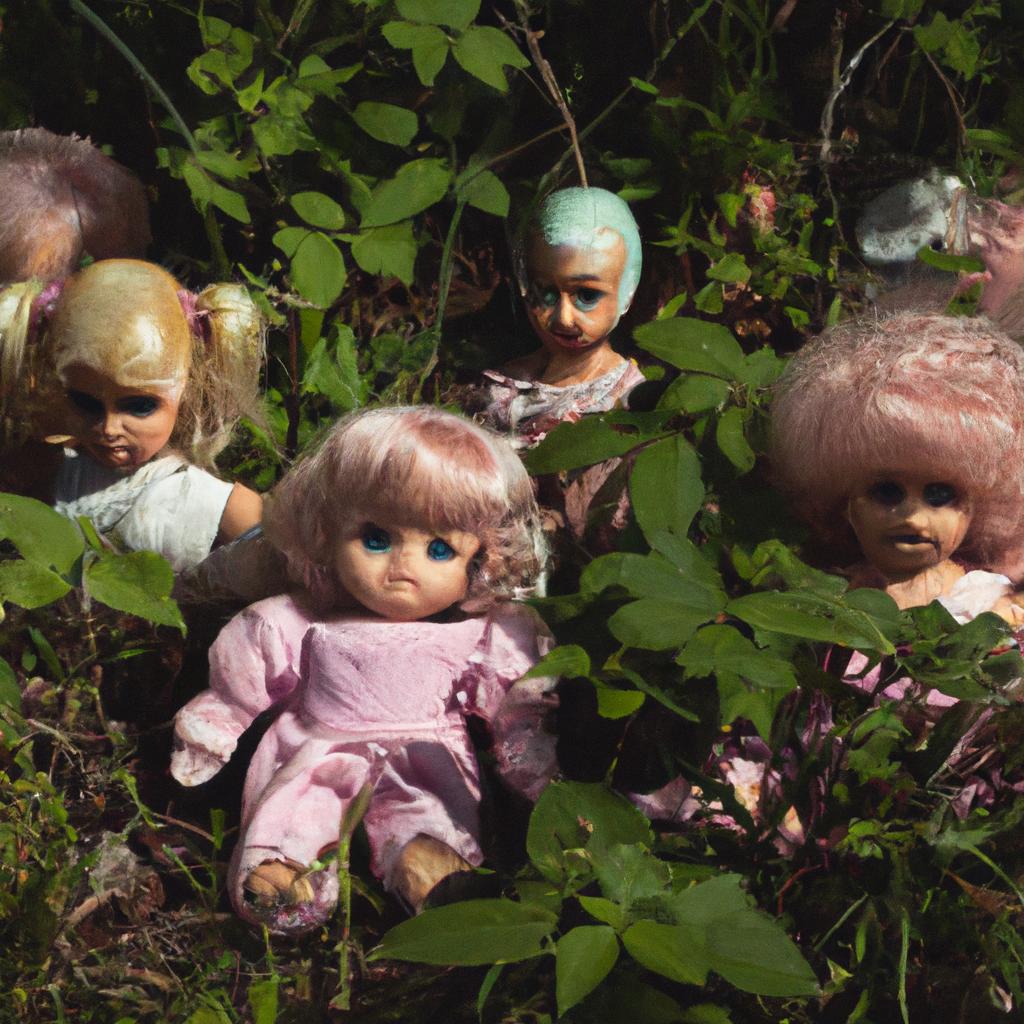 The overgrown vegetation on the Island of the Dead Dolls adds to the eerie atmosphere surrounding these dolls