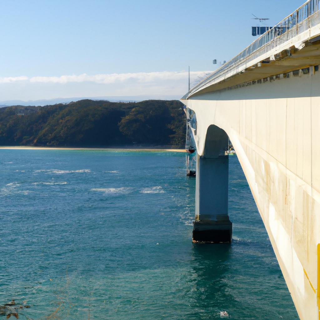The Japan Eshima Ohashi Bridge's unique design allows ships to pass underneath.