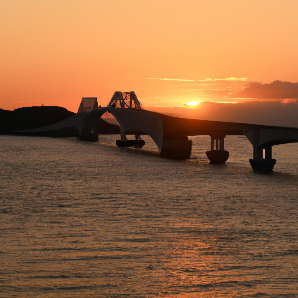 The Japan Eshima Ohashi Bridge is a popular spot to watch the sunset.