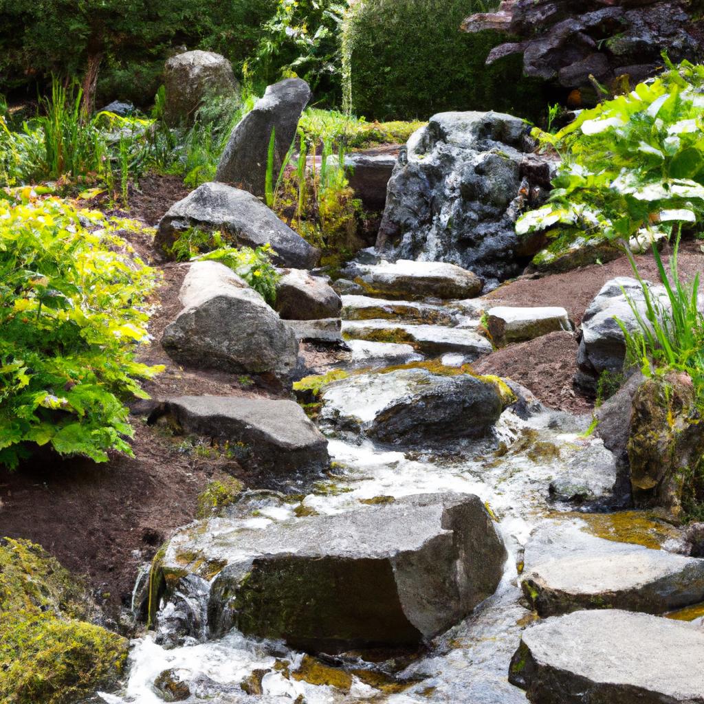 The serene Japanese garden with a cascading waterfall