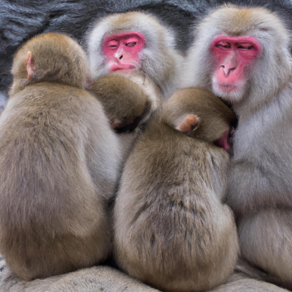 The snow monkeys in Jigokudani Valley are known for their close-knit family groups and affectionate behavior towards one another.