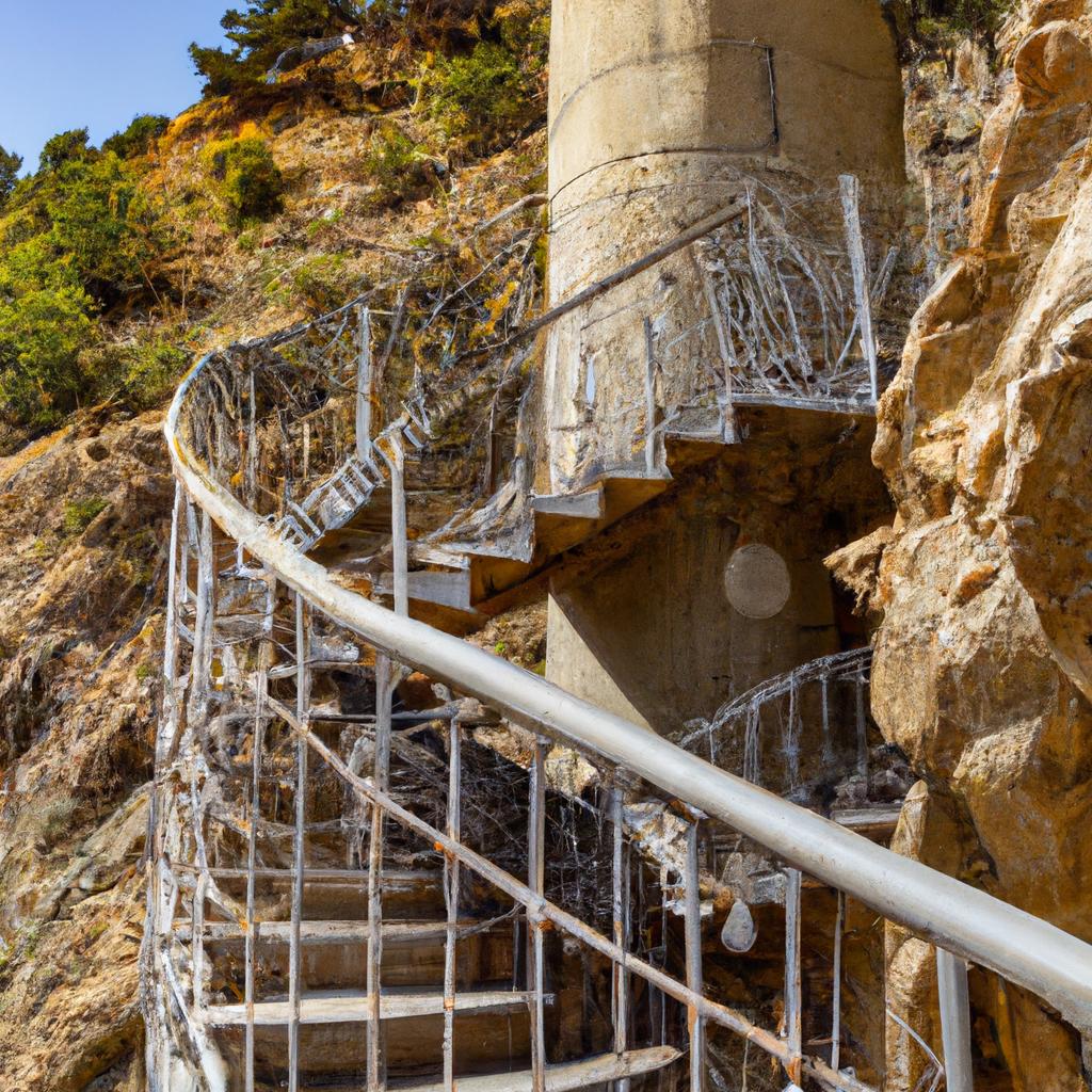 The winding staircase leading up to the top of Katskhi Pillar is a journey in itself, with stunning views along the way