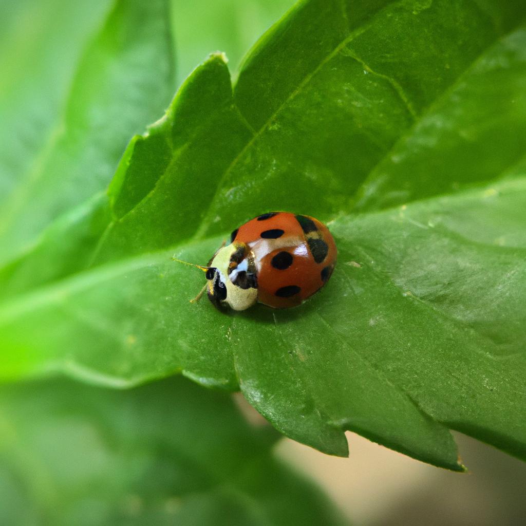 A cute ladybug exploring a leaf in a garden