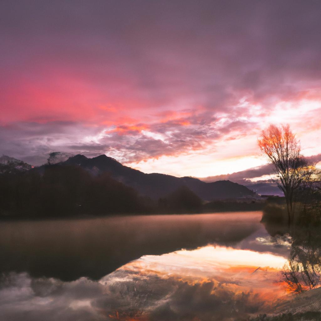 The stunning colors of the lake are even more breathtaking at sunrise.