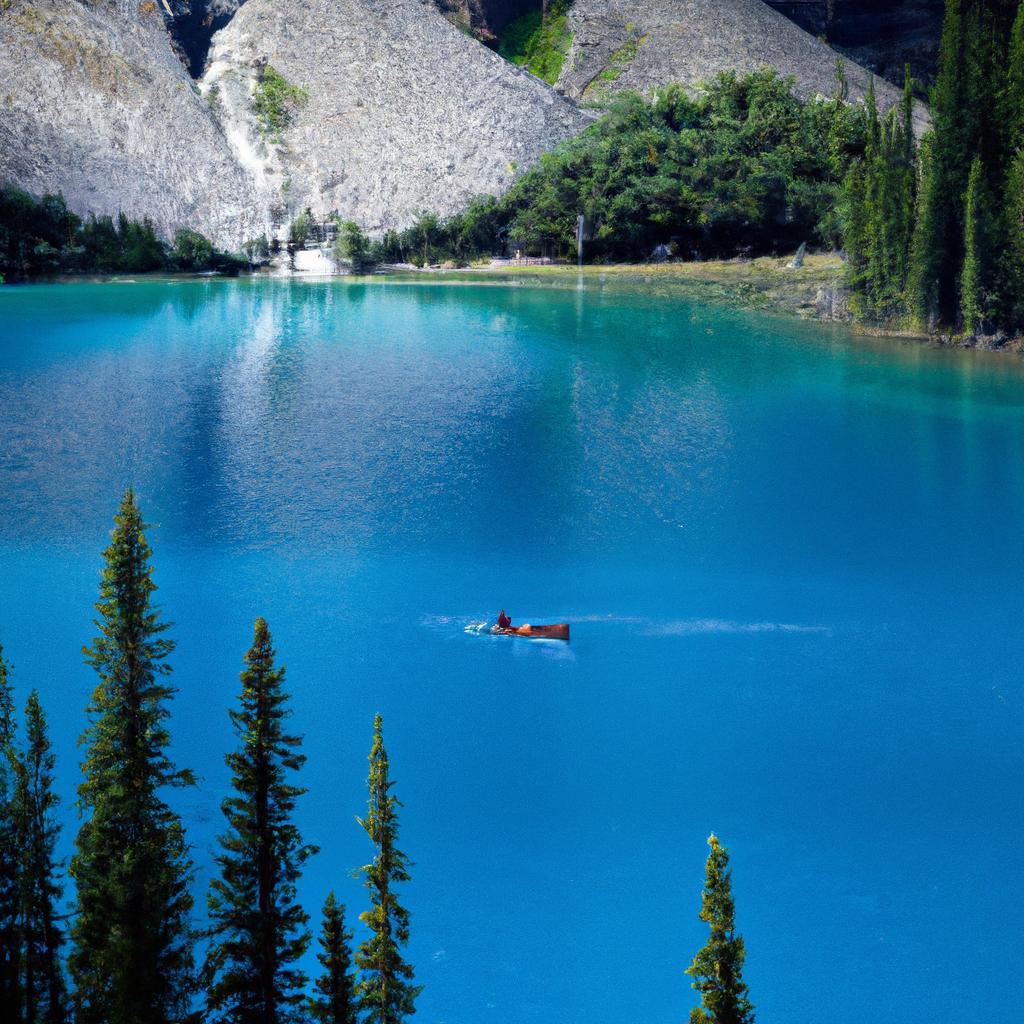 Enjoy a peaceful kayak ride in the tranquil waters of Lake Moraine