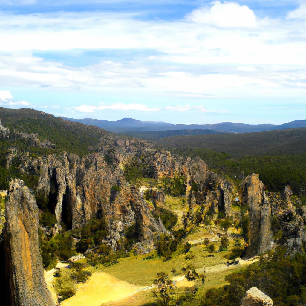A view of a vast valley, with limestone pillars scattered throughout.