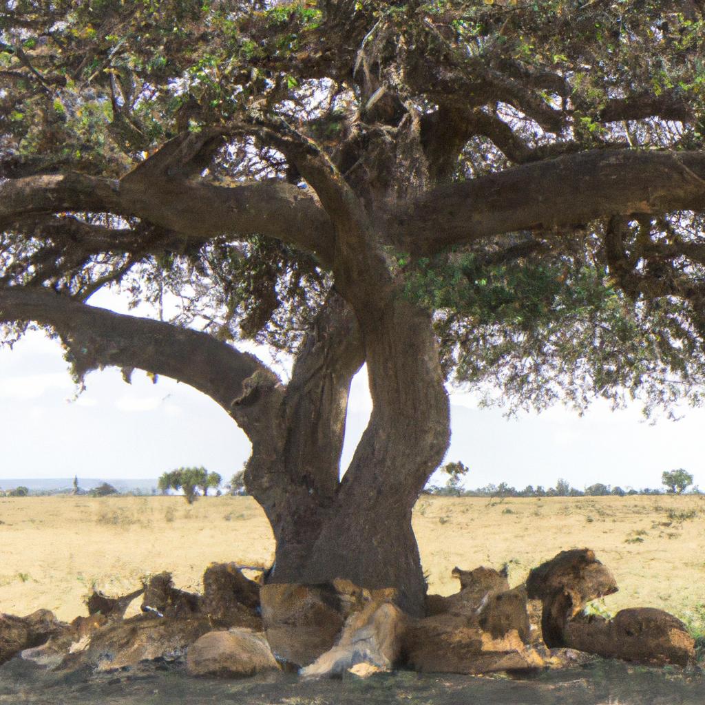 A lion pride taking a break from their hunt in the shade of a tree in Serengeti National Park.