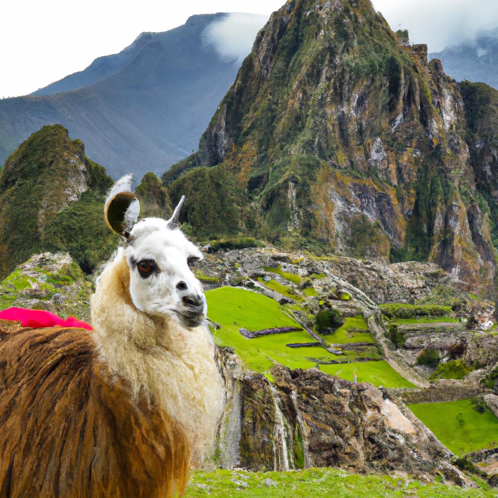Spotting a friendly llama at Machu Picchu