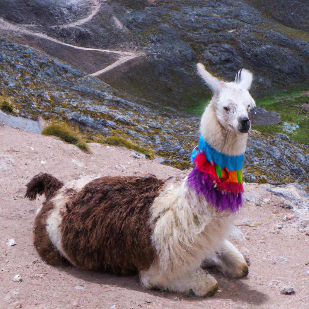 Llama taking a break on the trek to the 7 Colors Mountain in Peru