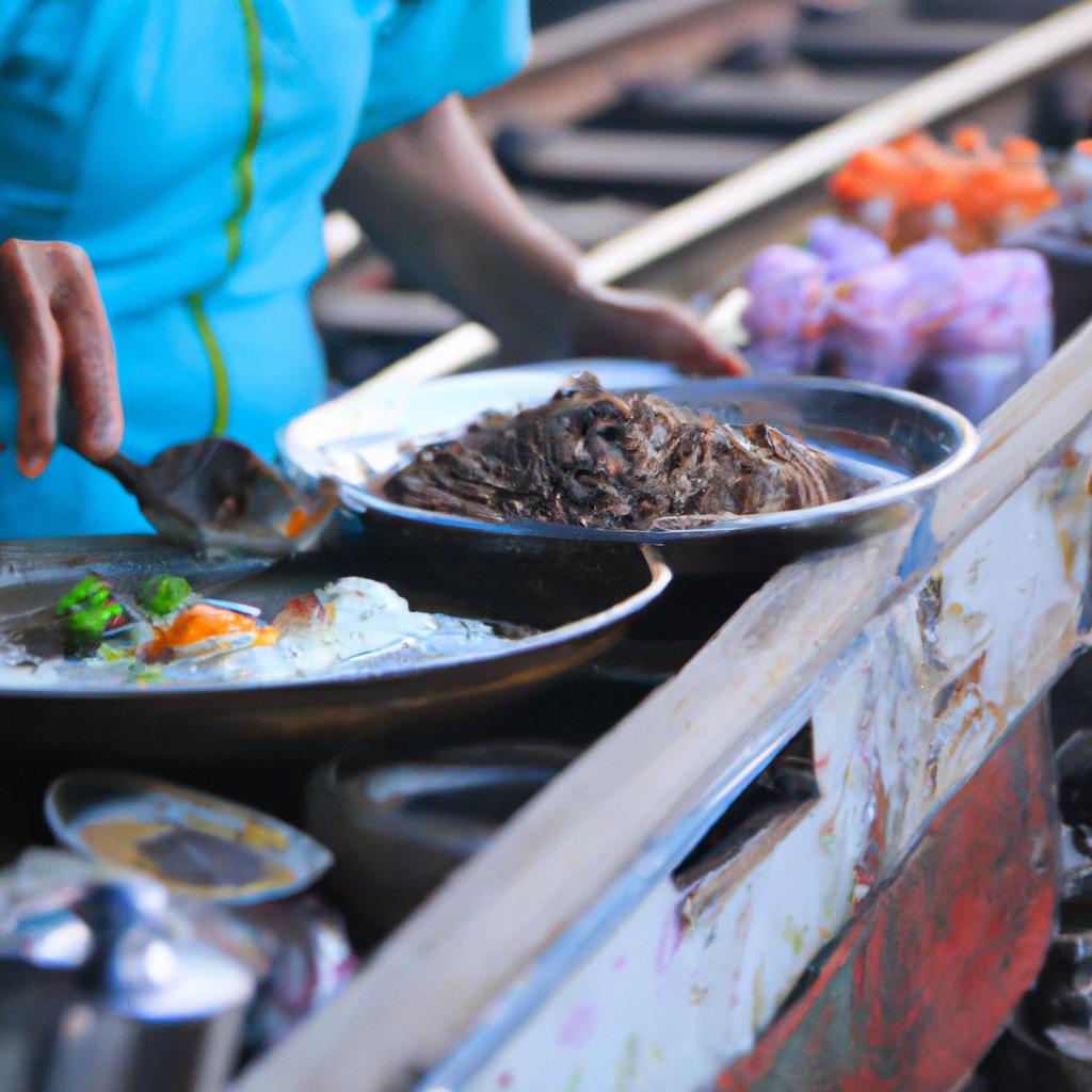 Delicious local street food can be found at the train market in Bangkok