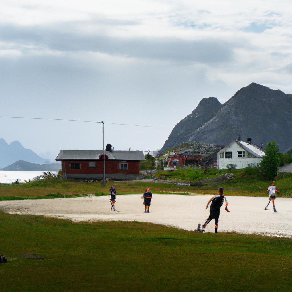 Local children enjoy playing soccer on the Lofoten soccer field after school
