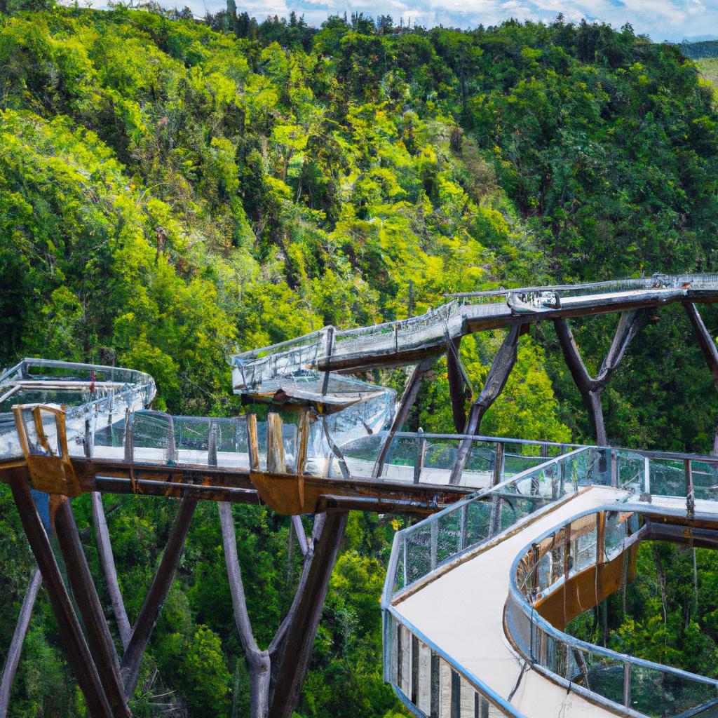 The skywalk bridge is a marvel of engineering that spans across the valley