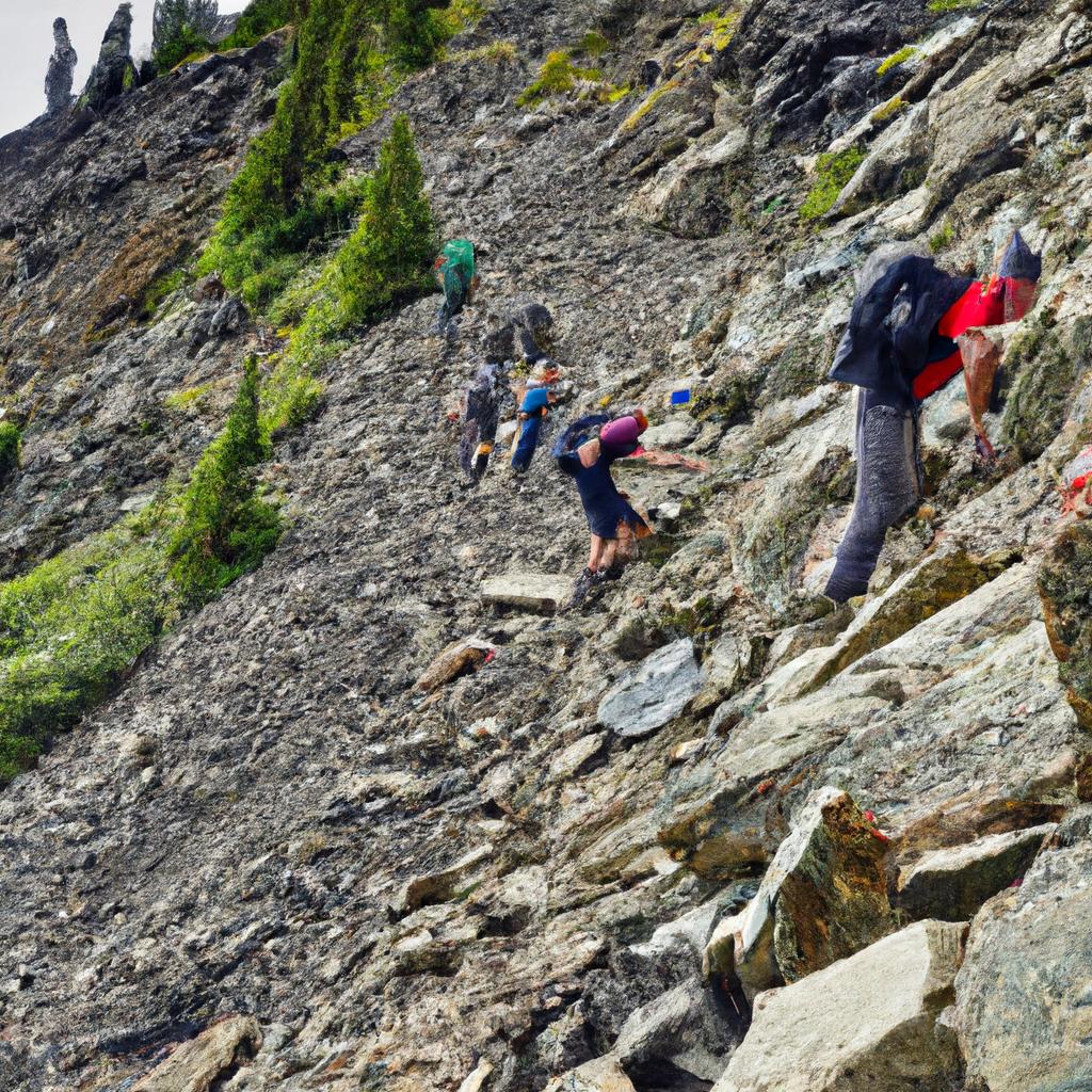 Scaling the rocky slope on the Magic Bus Stampede Trail