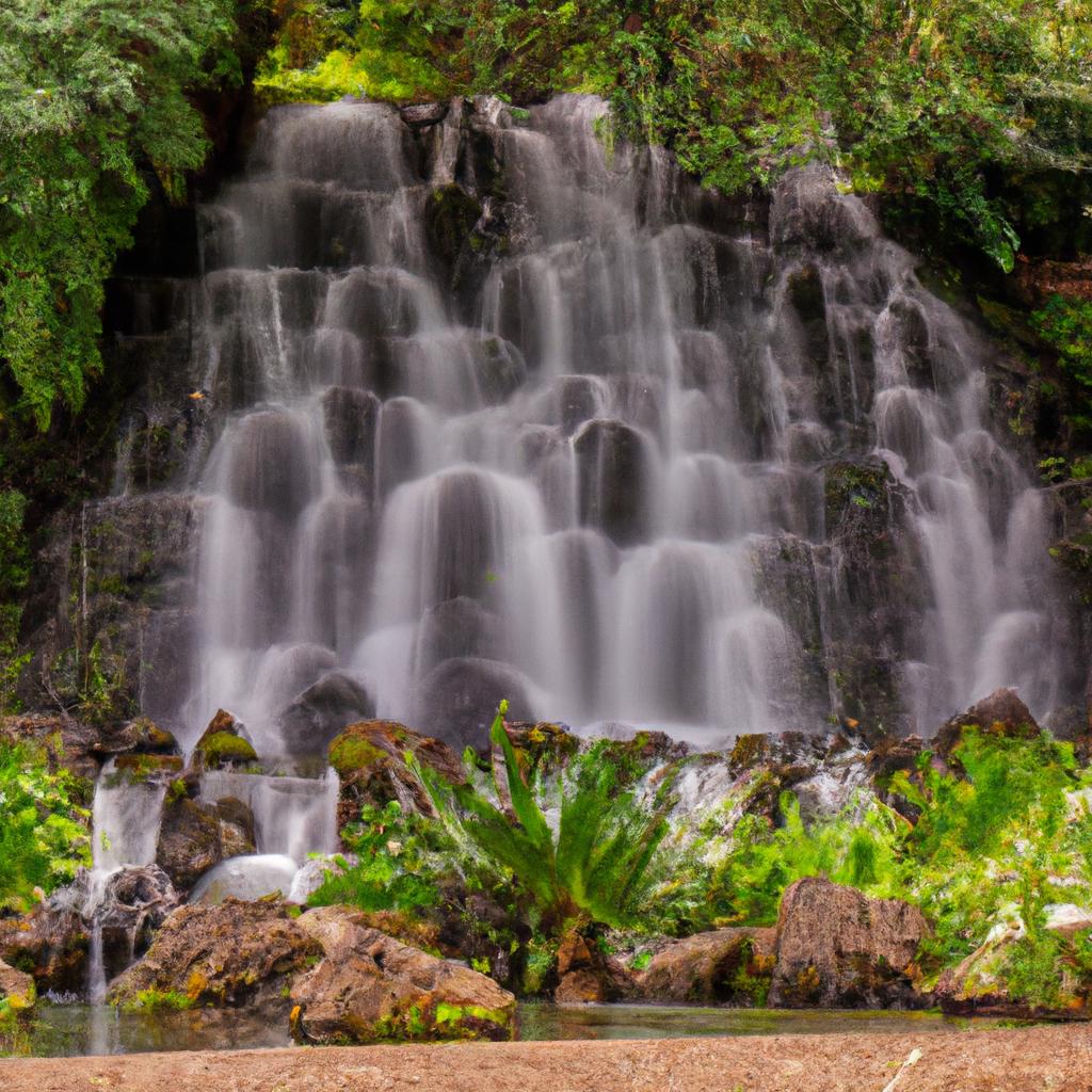 Witnessing the beauty of the botanical garden's waterfall