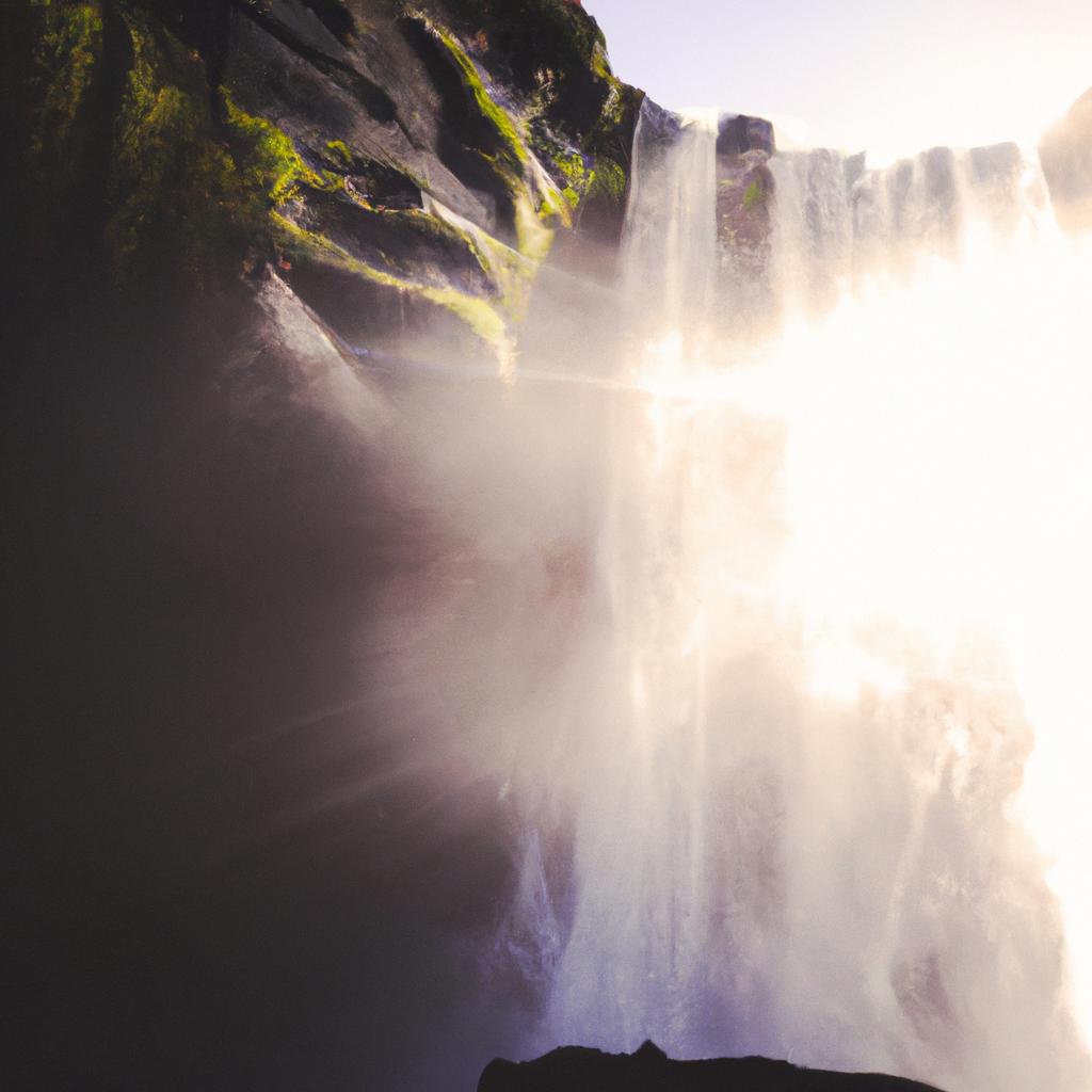 The sun rays add a mystical touch to the already majestic waterfall