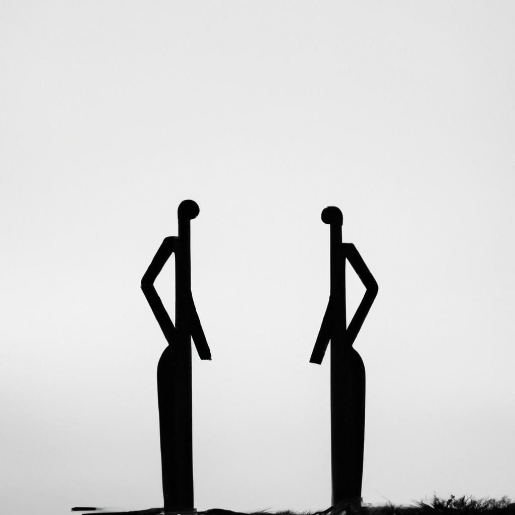 The iconic Man and Woman Statue in Georgia in black and white