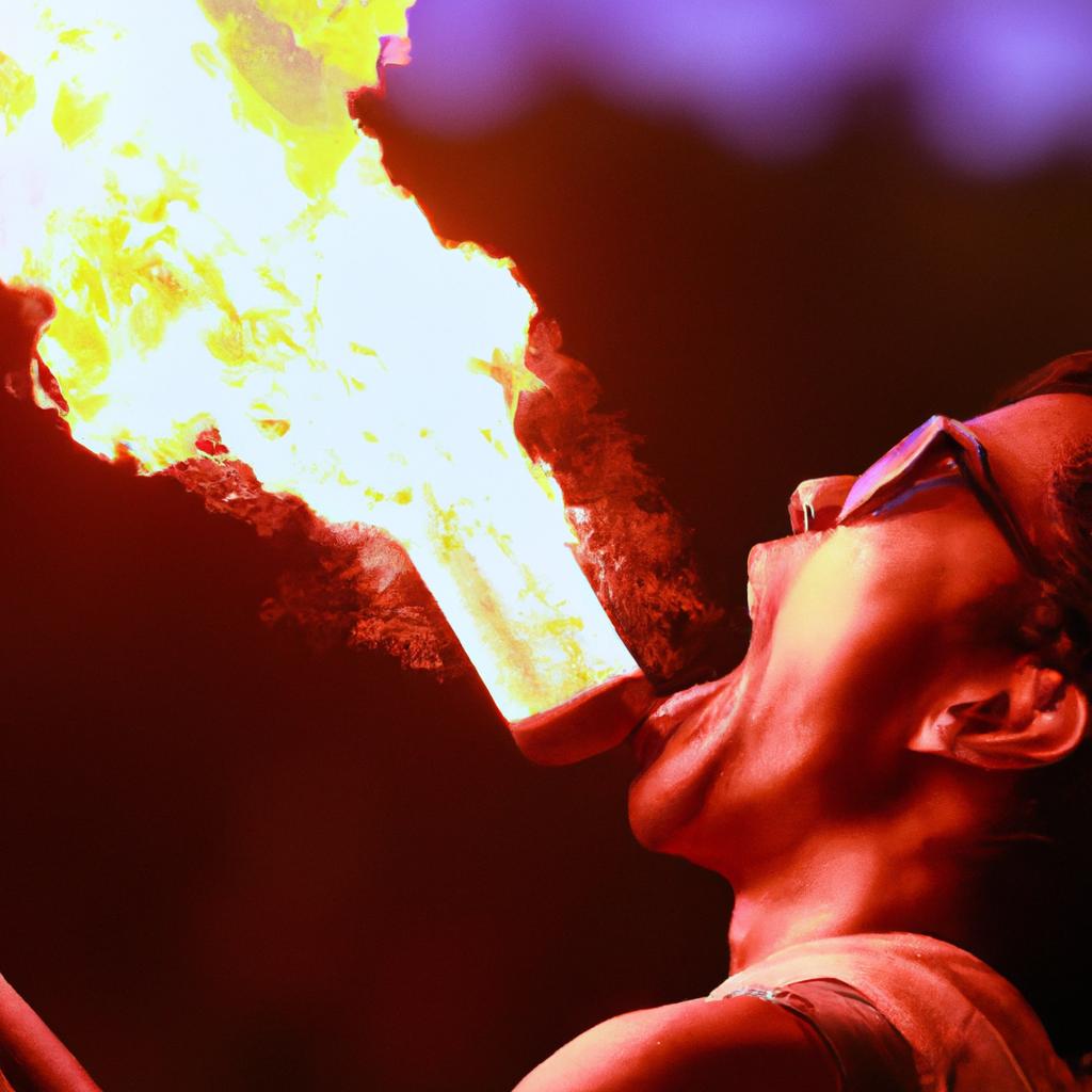 A performer spitting fire during the fire man festival.