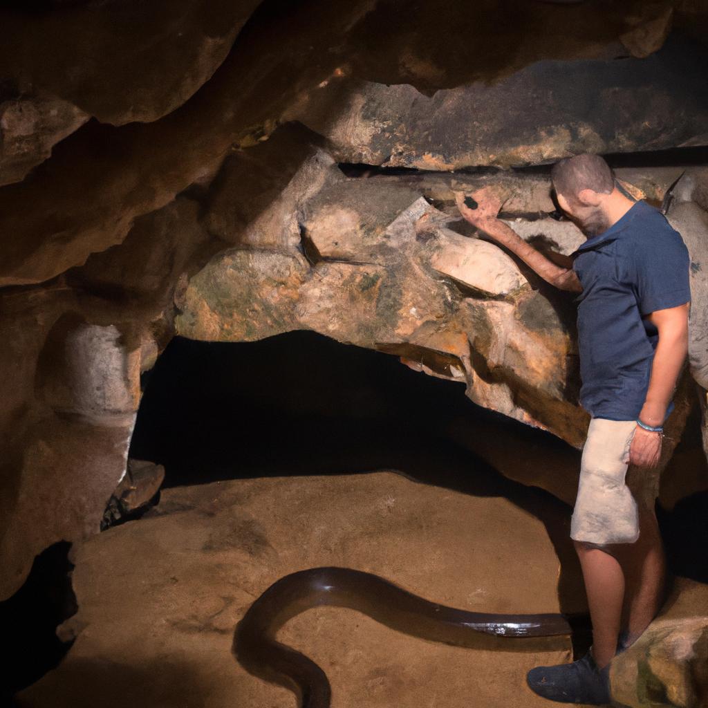 A man's heart races as he encounters a giant snake in the dark.