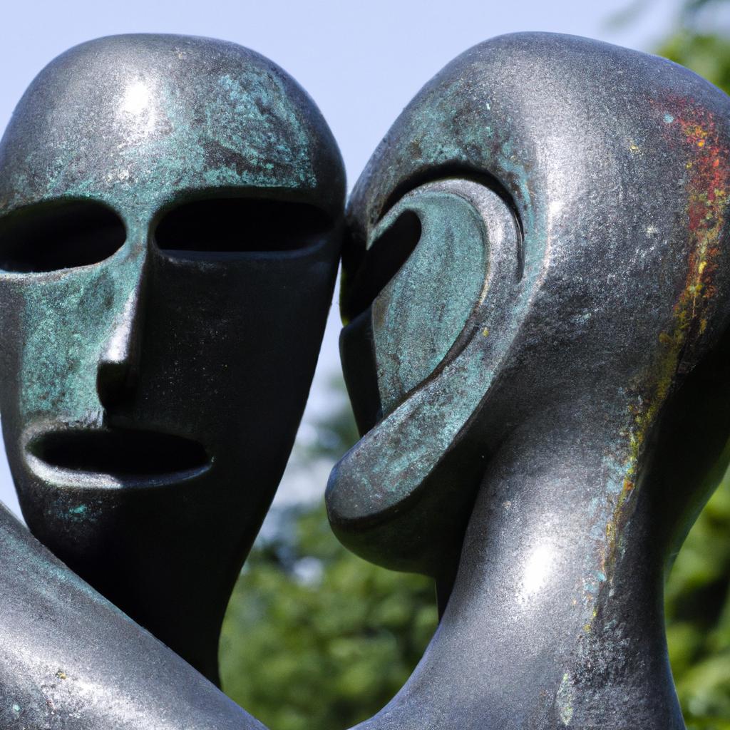 Tamara Kvesitadze's 'Man and Woman' sculpture symbolizes the intricacies of human relationships.