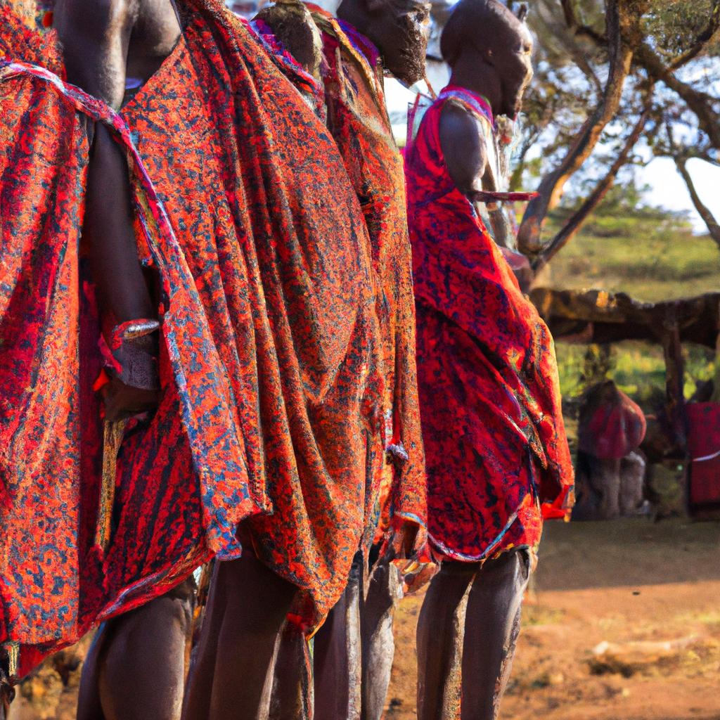 Members of the Masai Mara tribe performing their traditional dances and wearing vibrant costumes