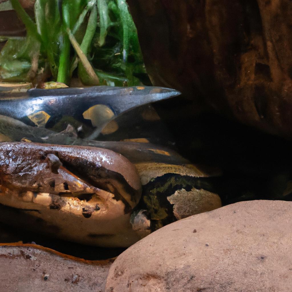 The intricate patterns on an anaconda's skin are a sight to behold.