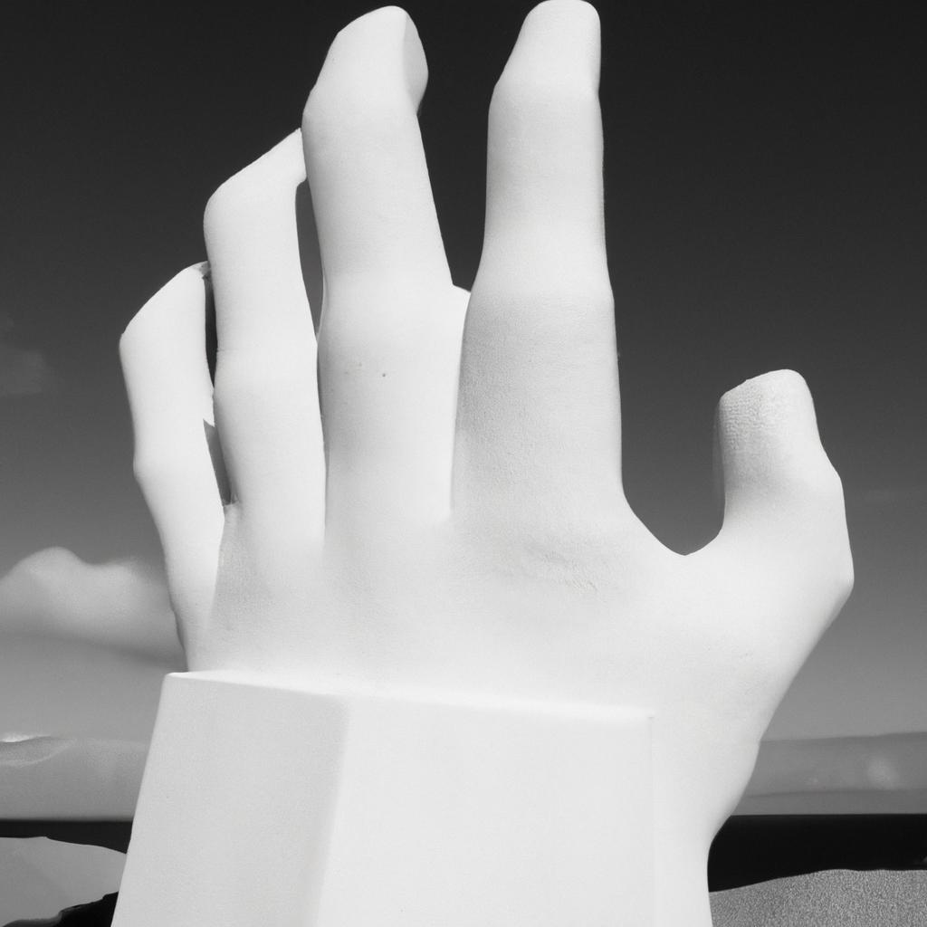The Hand of the Desert sculpture looks striking in a minimalist black and white setting