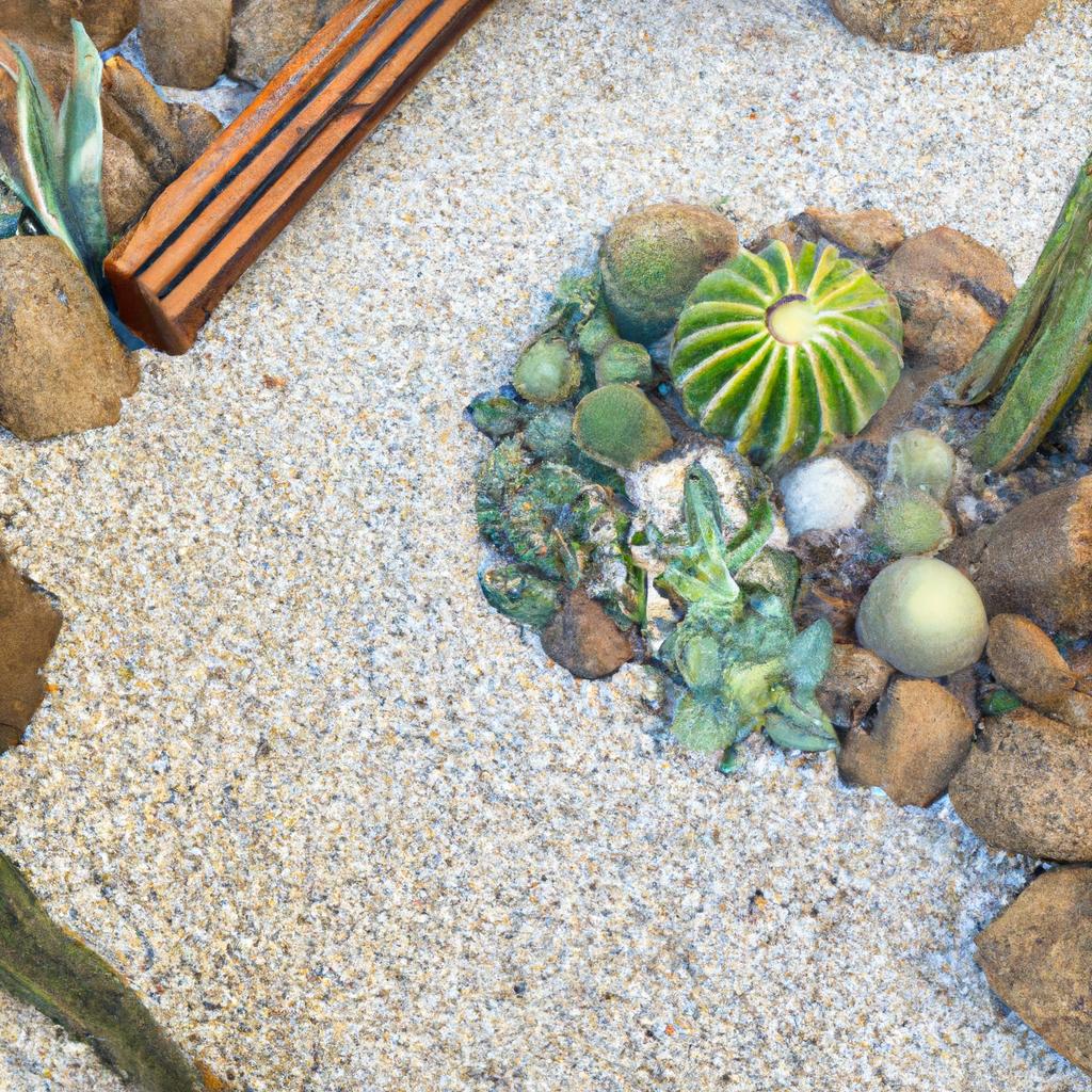 A minimalist garden with succulents and cacti